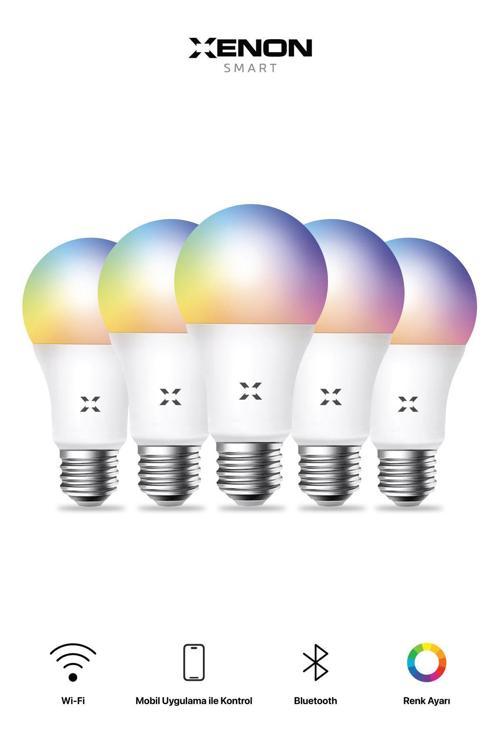 Akıllı Rgb Led Ampul 9w Sesli Komut Wi-fi Zamanlayıcılı Aydınlatma Seti 5 Adet X7021
