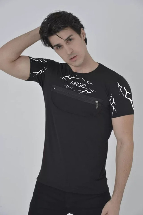 Unisex Göğüs Fermuarlı Baskılı TShirt