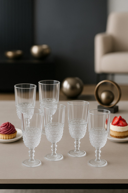 6Lı Vintage Desenli Kahve Yanı Sunum Bardağı Şık Ayaklı - Kahve Yanı Bardak Ve Kadeh