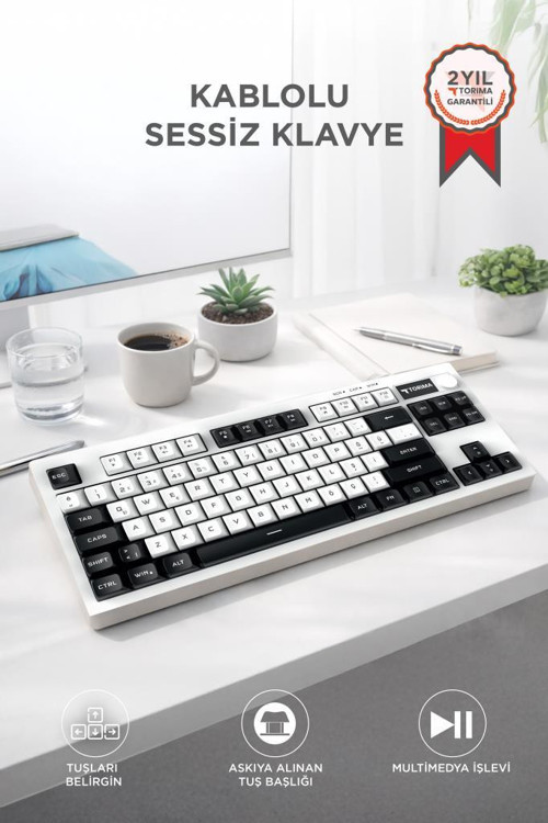 Kablolu Klavye Rgb Işıklı Sessiz Q Klavye TK12 Siyah-Beyaz