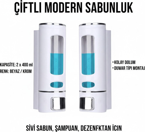 Duvara Monte Manuel Sabunluk El Sıvı Lavabo Sabunluk 400 Ml x 2 = 800 Ml ( 2 Adet Sabunluk ) M-52
