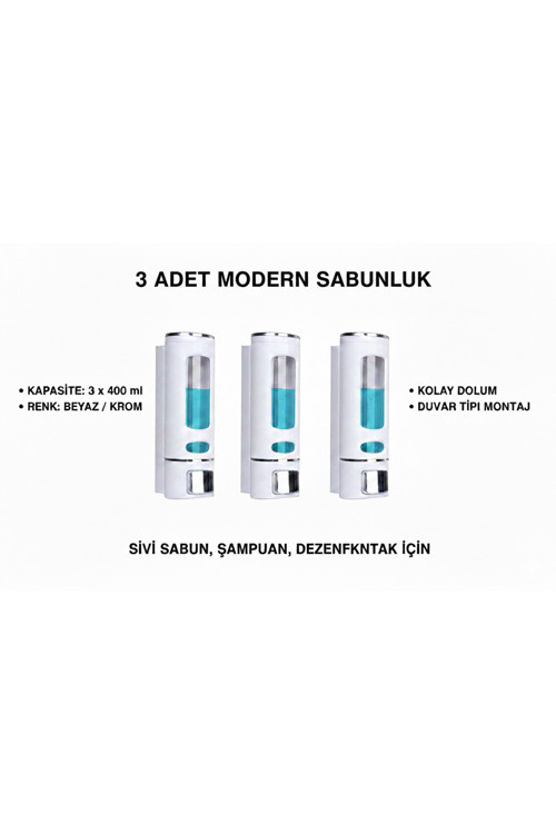 Duvara Monte Manuel Sabunluk El Sıvı Lavabo Sabunluk 400 Ml x 3 = 1200 Ml ( 3 Adet Sabunluk ) M-52