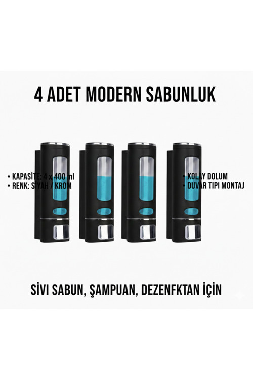 Duvara Monte Manuel Sabunluk El Sıvı Lavabo Sabunluk 400 Ml x 4 = 1600 Ml ( 4 Adet Sabunluk ) M-52