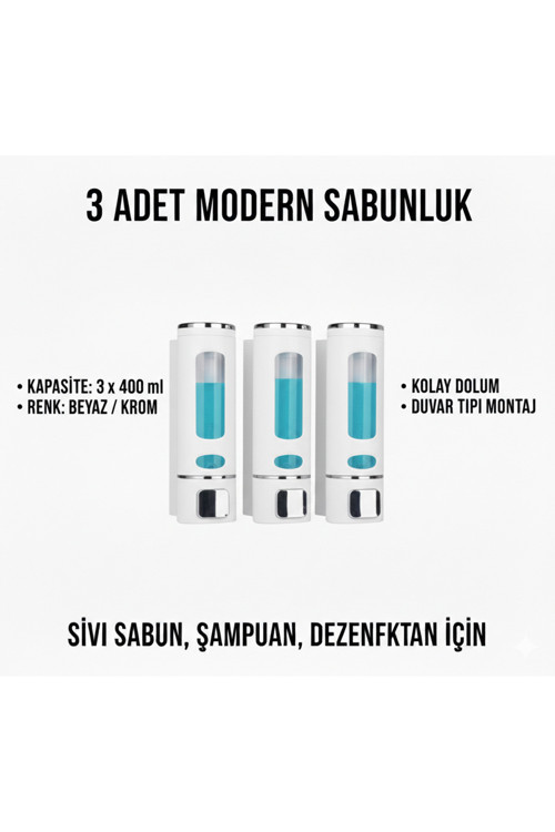 3 ADET Sıvı Sabunluk Plastik 400 ml Duş Jeli Şampuan Şişesi Oteller, Hastane, Banyo Mutfak M-52