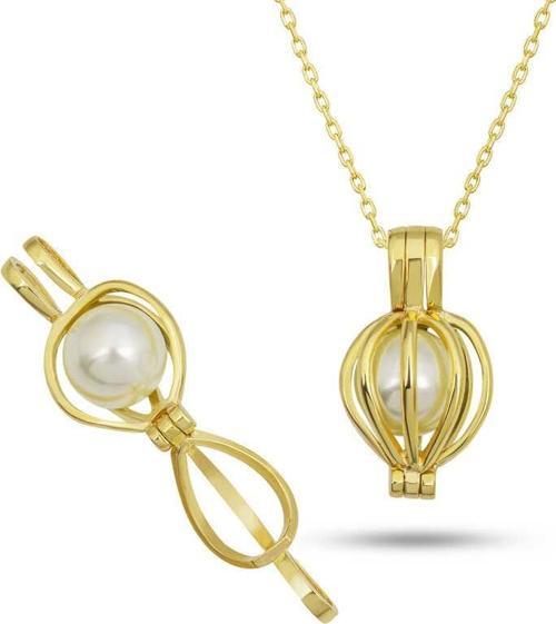 925 Ayar Gümüş Gold Beyaz İncili Kadın Kolye
