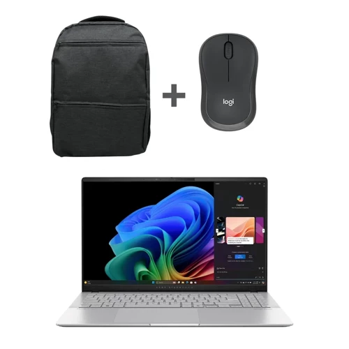 Vivobook S 15 S5507QA-MA046W Snapdragon x Plus X1P 42 100 16GB Ram 512GB SSD Dahili Ekran Kartı 15.6" 3K OLED Taşınabilir Bilgisayar + Logitech M240 Graphit Mouse + Nomad Laptop Sırt Çantası