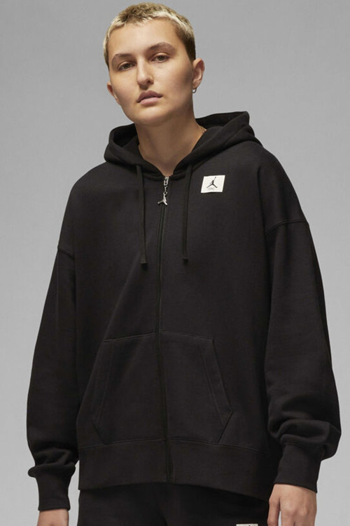Jordan Flight Full Zip Oversize Hoodie Kadın Oversize Kapüşonlu Sweatshirt Siyah