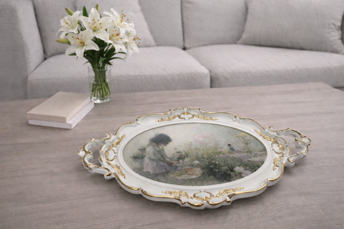 Hürrem Lüx Sunum Tepsisi | Bahar Hatırası - Dekoratif Servis Tepsisi | 48x28 cm