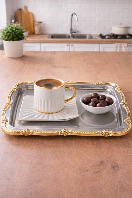Metal 4'lü Kare Kordon Servis Tepsisi 23x23 cm | Modern ve Dekoratif Sunum Tepsisi