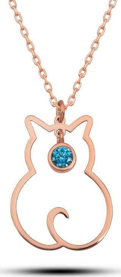 925 Ayar Gümüş Mart Ayı Doğum Taşı Kedi Kadın Kolye