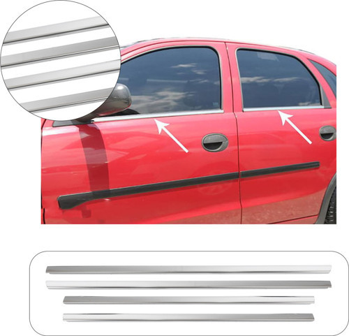 Opel Corsa C Uyumlu 2000-2006 Krom Cam Çıtası 4 Parça Paslanmaz Çelik