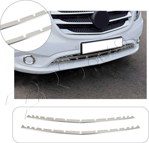 Mercedes Vito W447 Uyumlu Krom Ön Tampon Çıtası Çentikli 2 Parça Paslanmaz Çelik