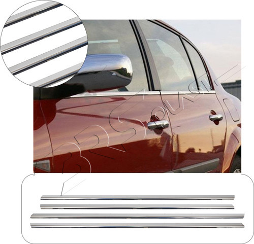 Renault Megane 2 SD Uyumlu 2004-2010 Krom Cam Çıtası 4 Parça Paslanmaz Çelik