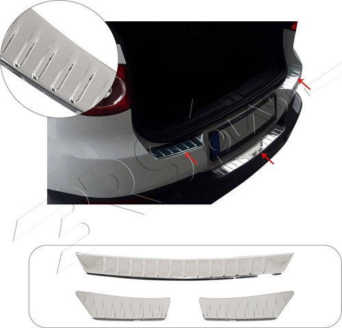 Volkswagen Tiguan 1 Uyumlu 2007-2015 Krom Arka Tampon Üstü Koruma 3 Parça Paslanmaz Çelik