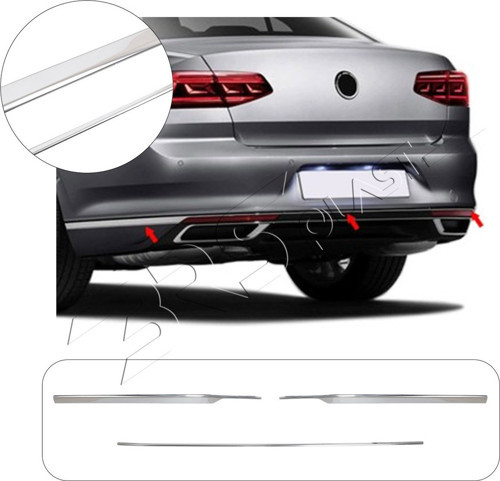 Volkswagen Passat B8.5 Uyumlu 2015 Ve Üzeri Krom Arka Tampon Çıtası 3 Parça Paslanmaz Çelik