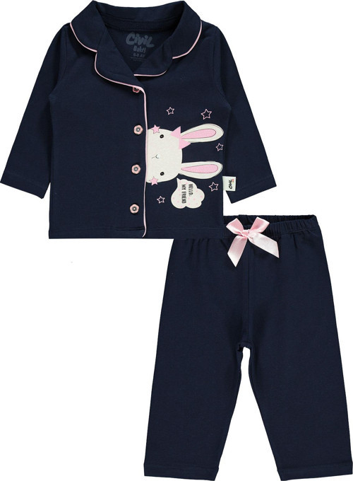 Tavşan Baskı 6-18 Ay Kız Pijama Takımı - Lacivert 6-9 Ay