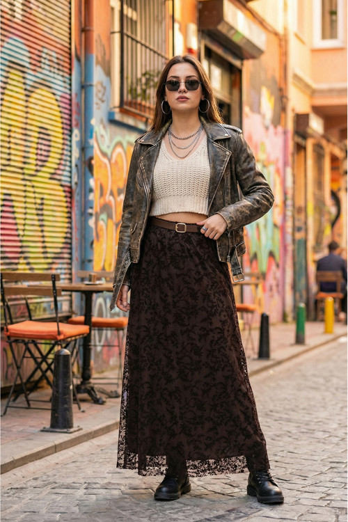 Çiçek Desenli Flog Etek