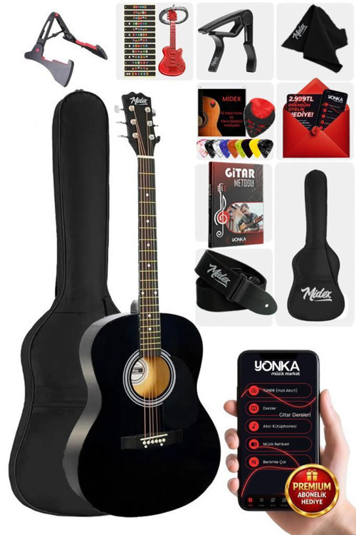RG-550BK Pack Kaliteli Siyah 40 İnç Akustik Gitar Seti 4/4 Yetişkin