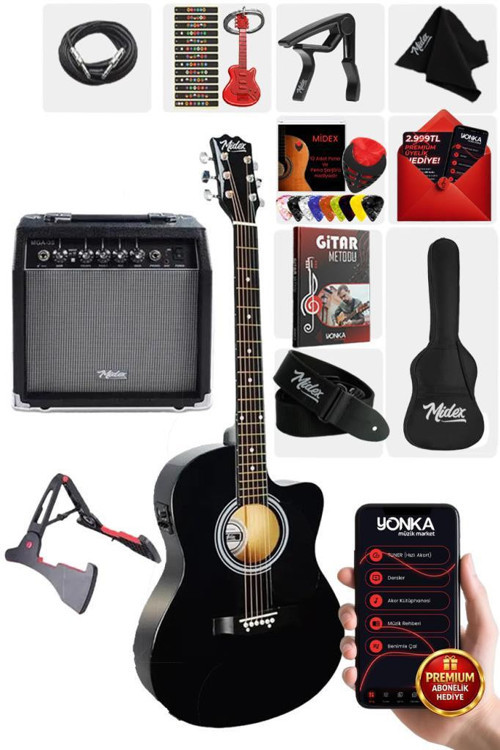 RG-560BK-AMP Siyah Amfili Elektro Akustik Gitar Full Set
