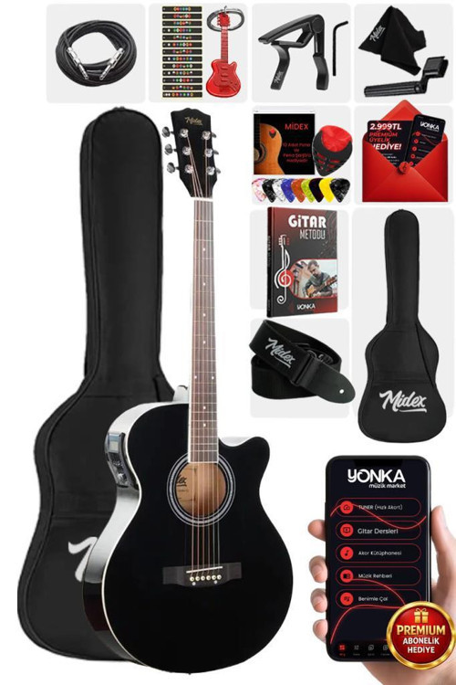 XC-300XBK-EQ Profesyonel Siyah Elektro Akustik Gitar 4/4 Yetişkin Üst Segment (Çanta Capo Askı Jak Kablo Pena)