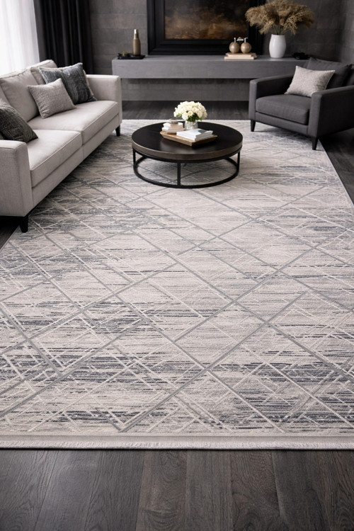 Marsilya DV306 Grey Navy Modern Salon Halısı