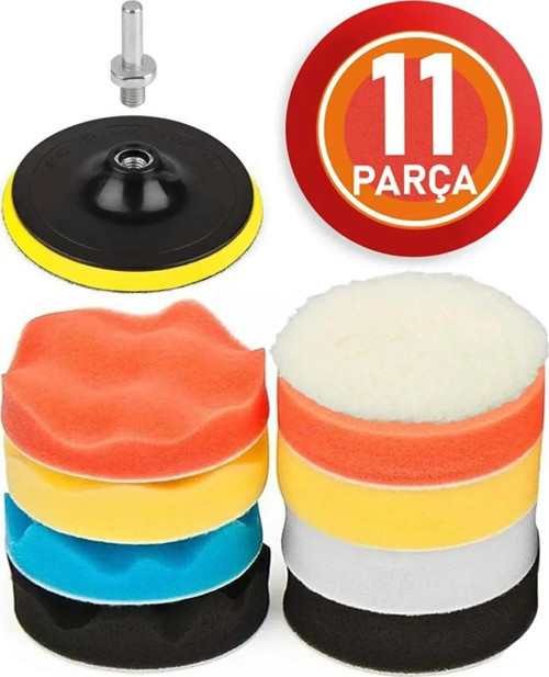 11 Parça Pasta Cila Polisaj Süngeri Seti Matkap Uyumlu (115mm Çap)