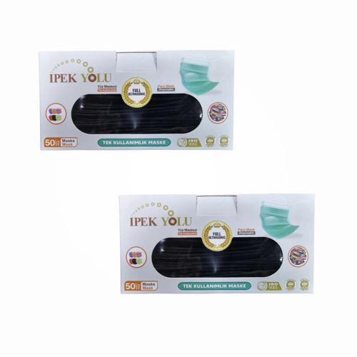 Tek Kullanımlık Maske 3 Katlı Telli Meltblownlu 50'li Kutu Siyah - 2 Kutu