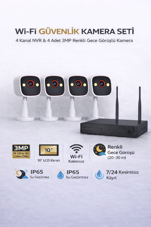 BS420 4 Kanal Nvr + 3Mp 4 Kamera Full Color Mik. Wifi Set