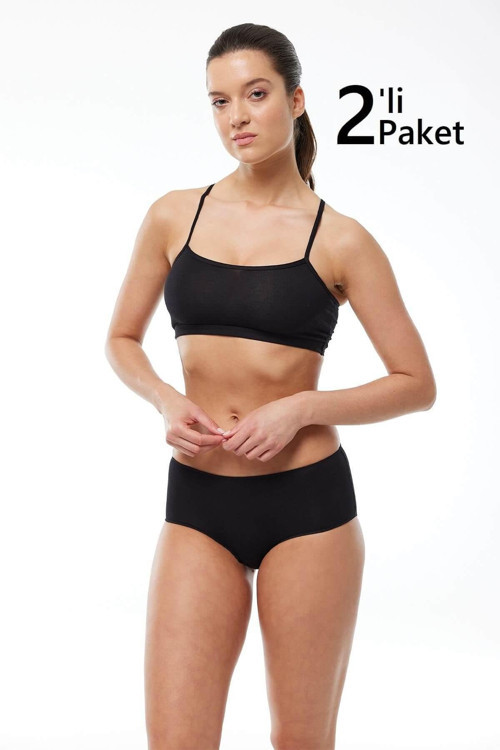 1126 2'Li Paket Kadın Modal Geniş Kenarlı İz Yapmayan Slip & Külot