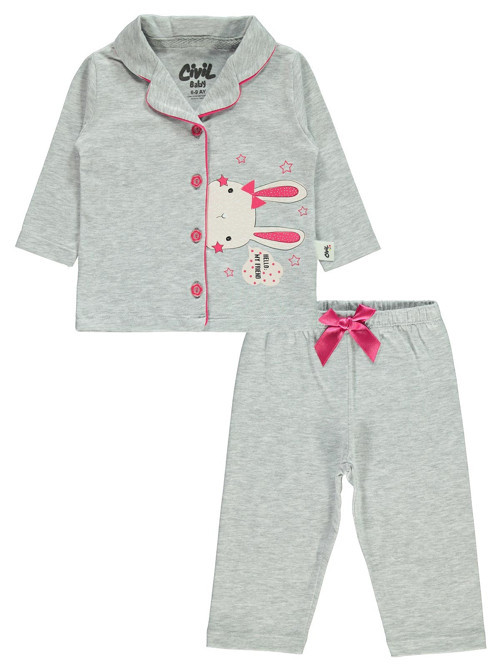 Tavşan Baskı 6-18 Ay Kız Pijama Takımı - Gri 9-12 Ay