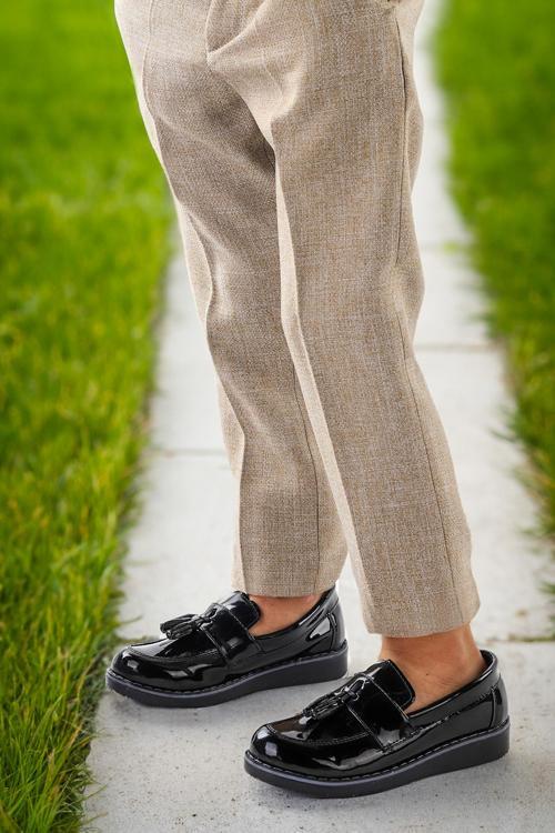 Papyonlu Erkek Çocuk Okul Sünnet Ayakkabısı 184 Rugan Siyah