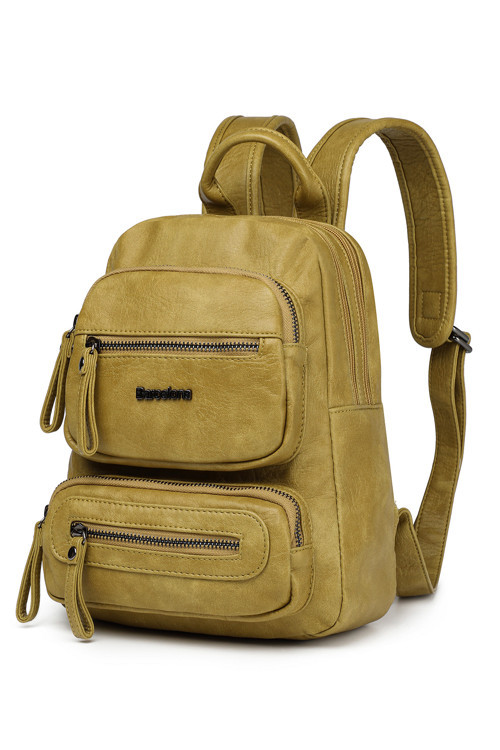 Barcelona Minik Boy Günlük Çok Cepli Kadın Sırt Çantası – Birinci Kalite Poliüretan Deri Fıstık Yeşili