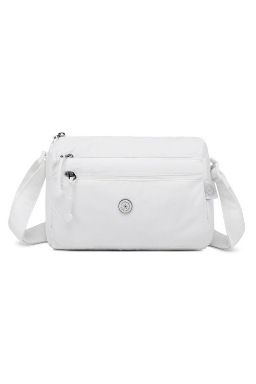 Smart Bags Beyaz Kadın Omuz Çantası Hafif Kumaş Çok Cepli Çapraz Uzun Askılı