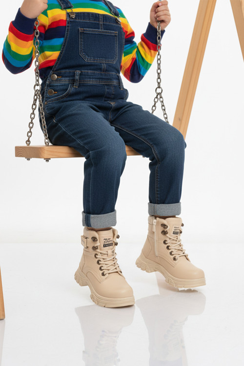 Bej İçi Polarlı Kaymaz Taban Unisex Çocuk Bot 24035 F