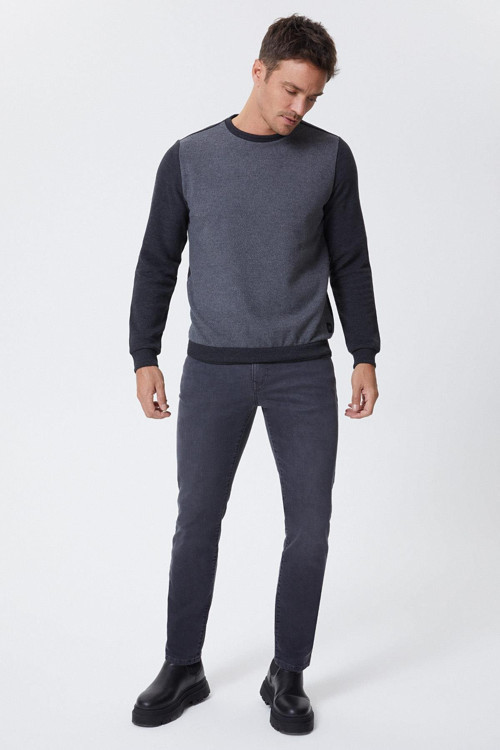 Newdiagonal Erkek O Yaka Sweatshirt Gri