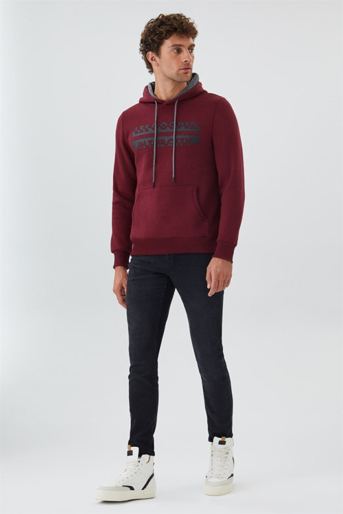 Tess Erkek Kapüşonlu Sweatshırt Mürdüm