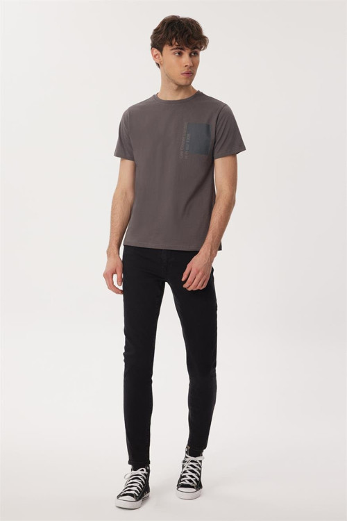 Moby Erkek %100 Pamuk O Yaka T-Shirt Gri