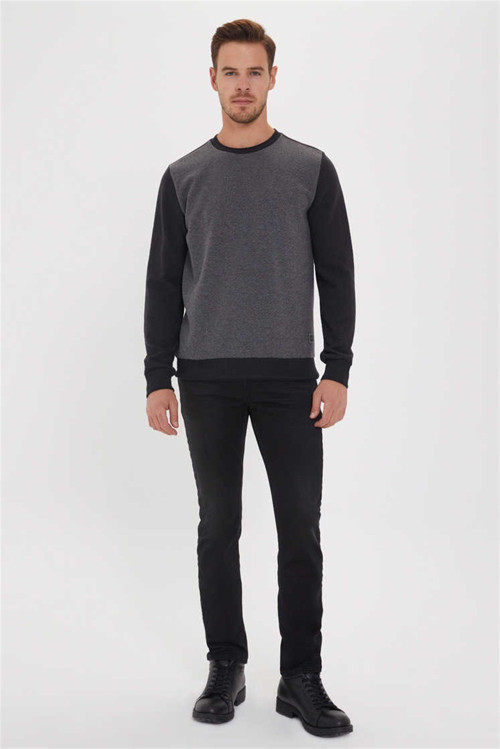 Newdiagonal Erkek Bisiklet Yaka Sweatshirt Gri