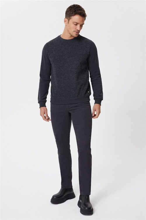 Newdiagonal Erkek Bisiklet Yaka Sweatshirt Gri