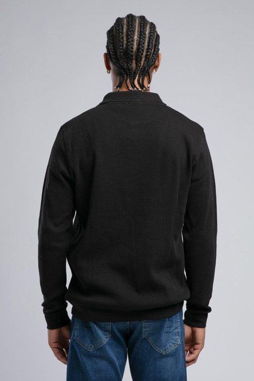 Sirius Erkek %100 Pamuk Polo Yaka Sweatshirt Siyah