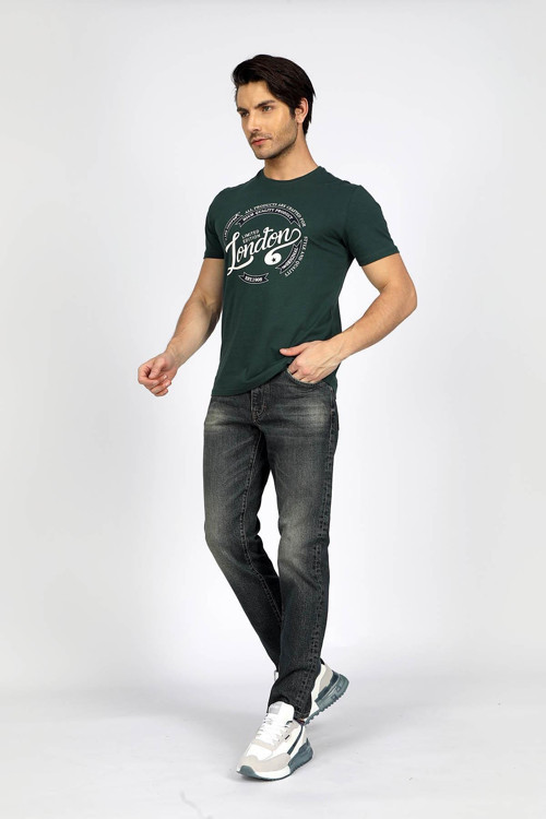 Alista Erkek %100 Pamuk O Yaka T-Shirt Yeşil