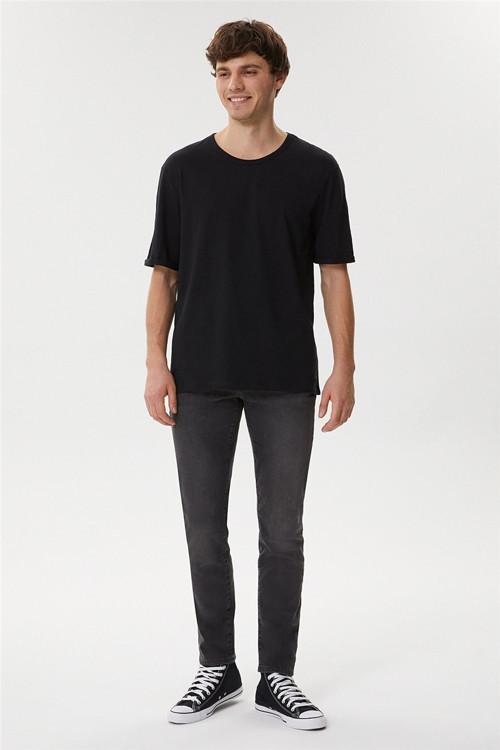 Thomas Erkek %100 Pamuk Oversize Bisiklet Yaka T-Shirt Siyah