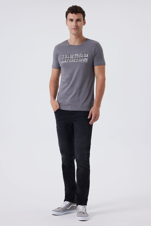 Pers Erkek %100 Pamuk O Yaka T-Shirt Gri