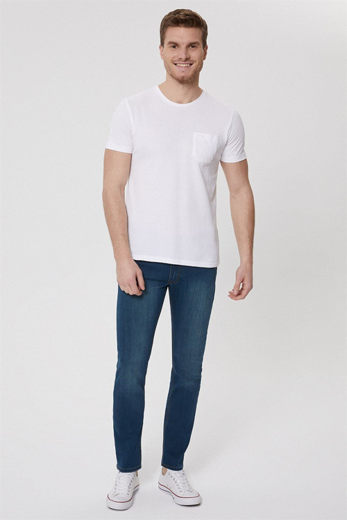 Twingo Erkek %100 Pamuk Bisiklet Yaka Pike T-Shirt Beyaz