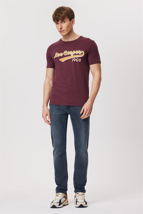 Hardy Erkek %100 Pamuk O Yaka T-Shirt Mürdüm