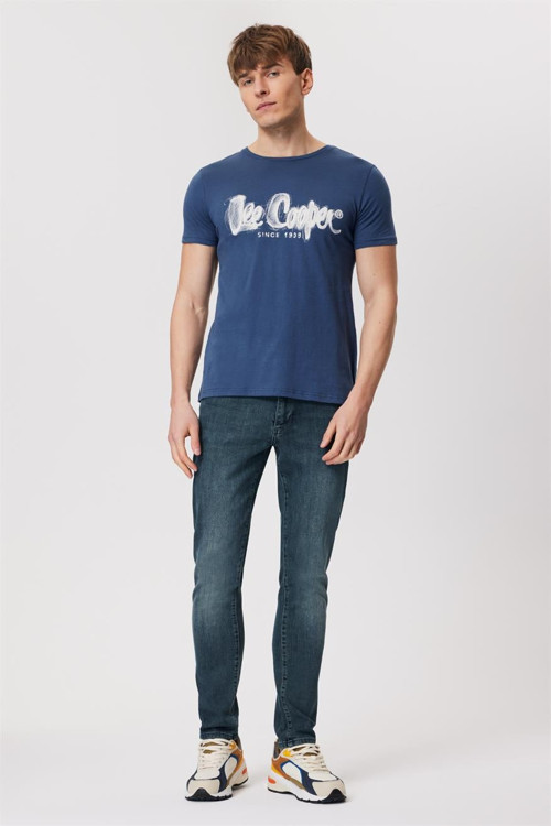 Drawinglogo Erkek %100 Pamuk O Yaka T-Shirt İndigo