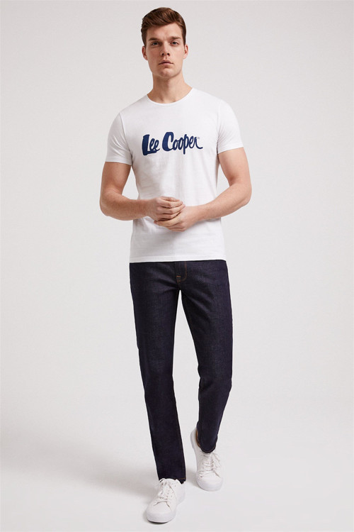 Londonlogo Erkek %100 Pamuk Bisiklet Yaka T-Shirt Beyaz-L