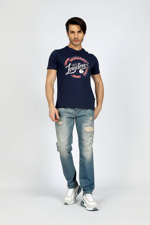 Alista Erkek %100 Pamuk O Yaka T-Shirt Lacivert