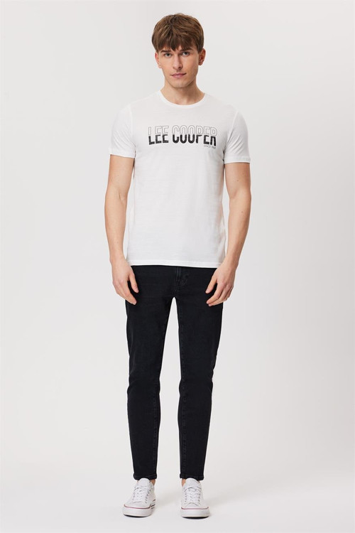Huge Erkek %100 Pamuk O Yaka T-Shirt Off White