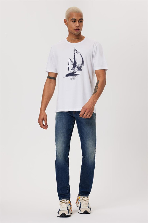 Gawain Erkek %100 Pamuk O Yaka T-Shirt Beyaz